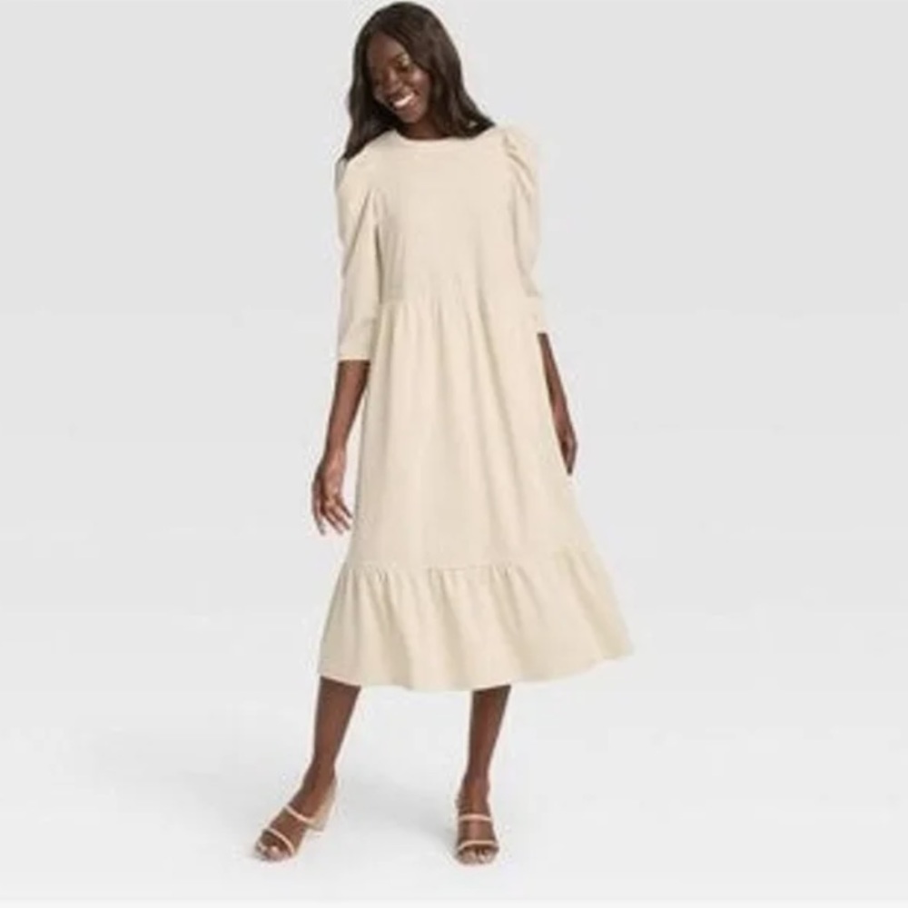 Cream Target Who What Wear Puff Sleeve Dress Sz S (fits like size 8)